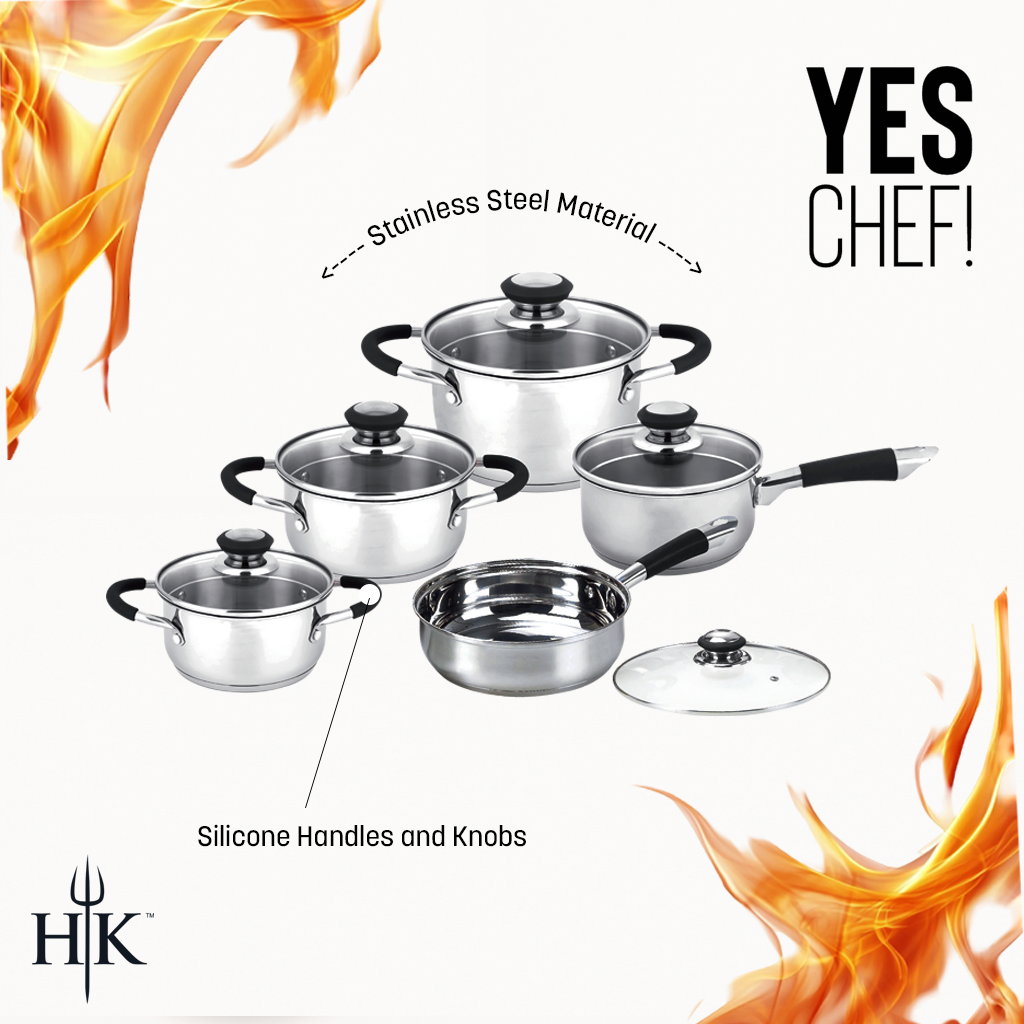 Hell's Kitchen 10-Piece Stainless Steel Cookware Set - Black