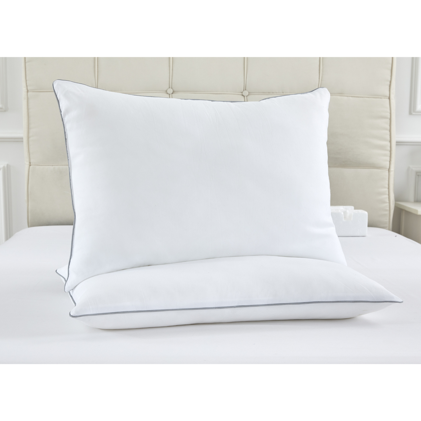 Piped Edge Pillow Set, White, Queen Size, 2 pc Set