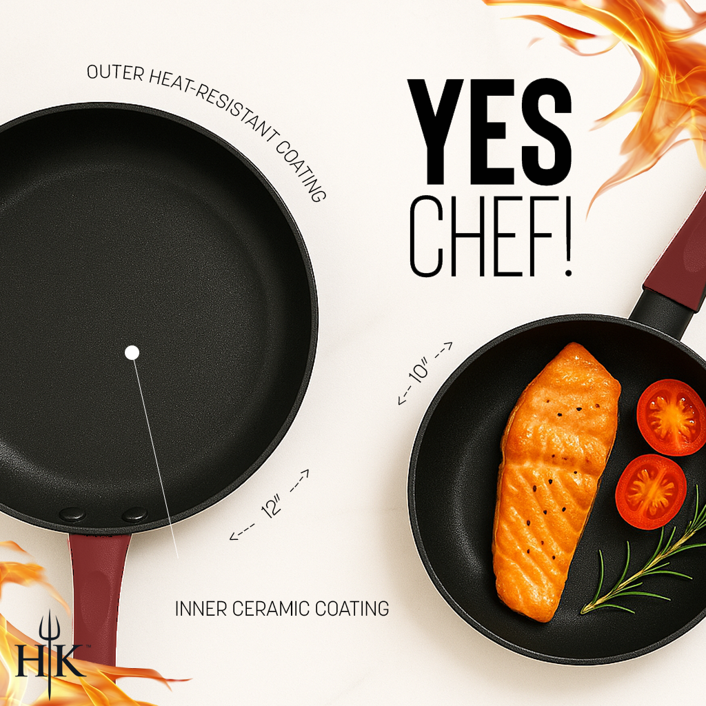 Hell's Kitchen 10-Inch & 12-Inch Ceramic Fry Pan Set - Red