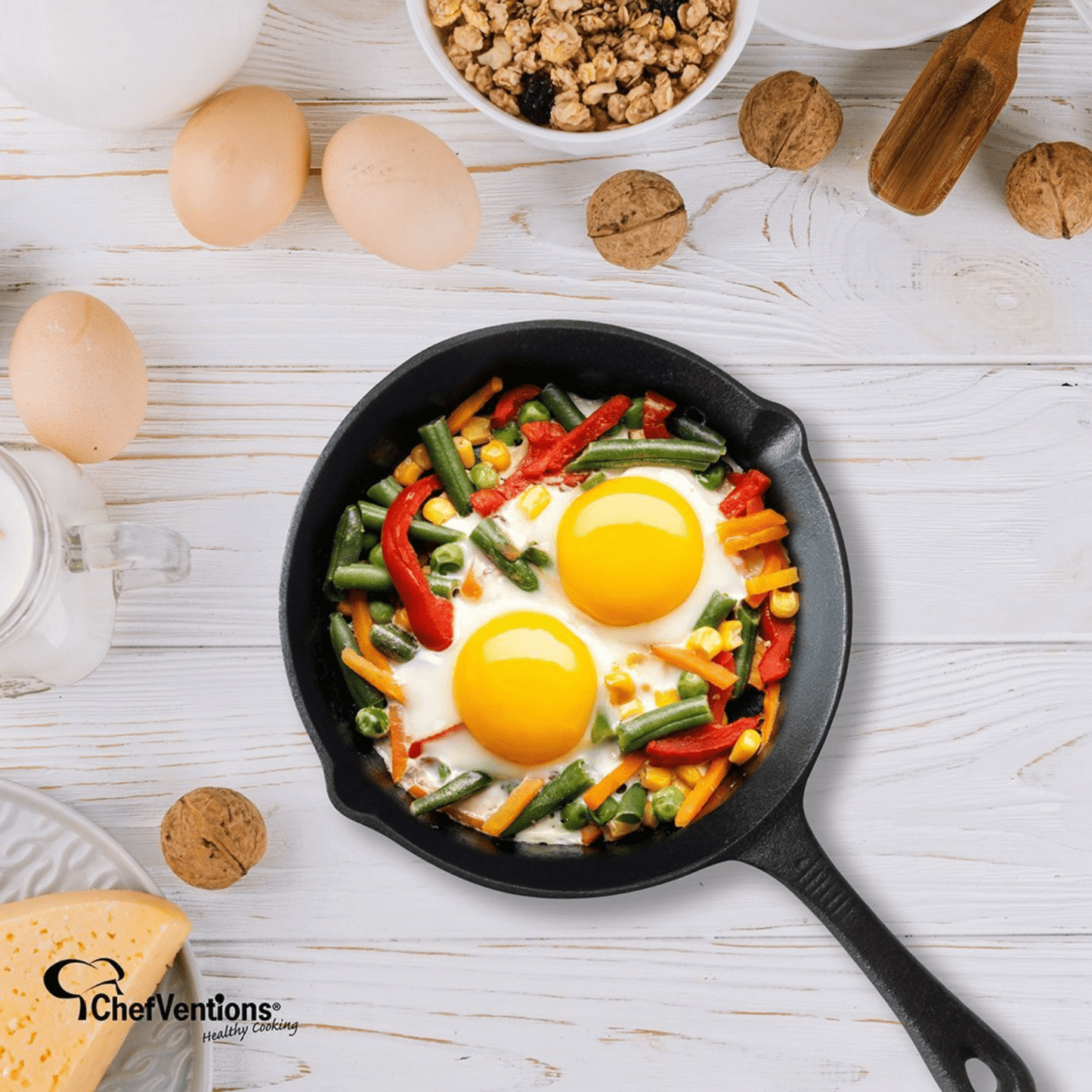 ChefVentions 3-Piece Pre-Seasoned Cast Iron Skillet Set
