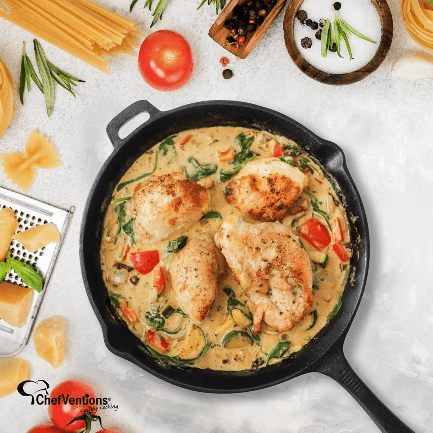 ChefVentions 3-Piece Pre-Seasoned Cast Iron Skillet Set