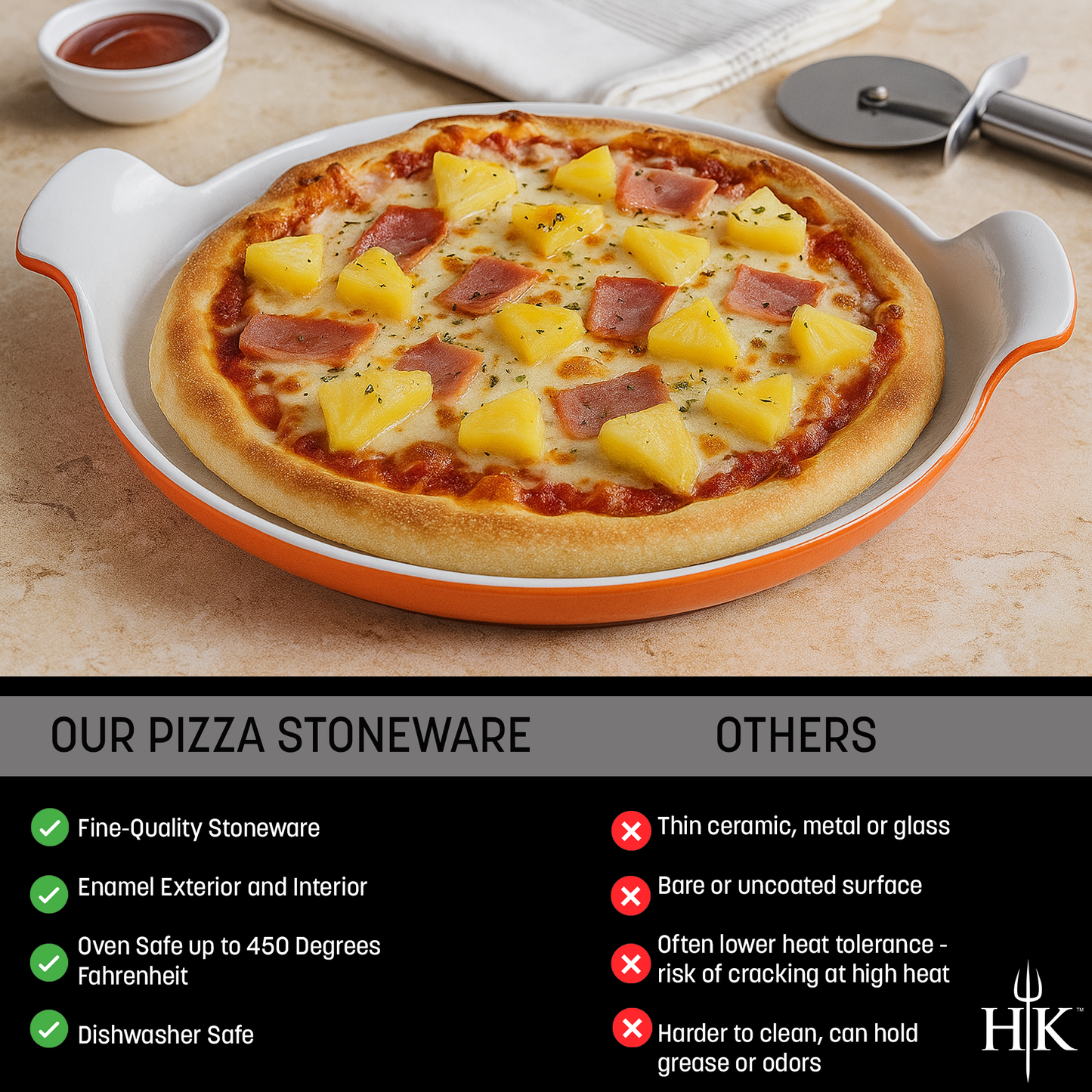 Hell's Kitchen 14-Inch Round Pizza Stone - Orange