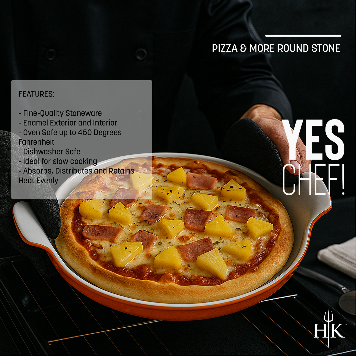 Hell's Kitchen 14-Inch Round Pizza Stone - Orange