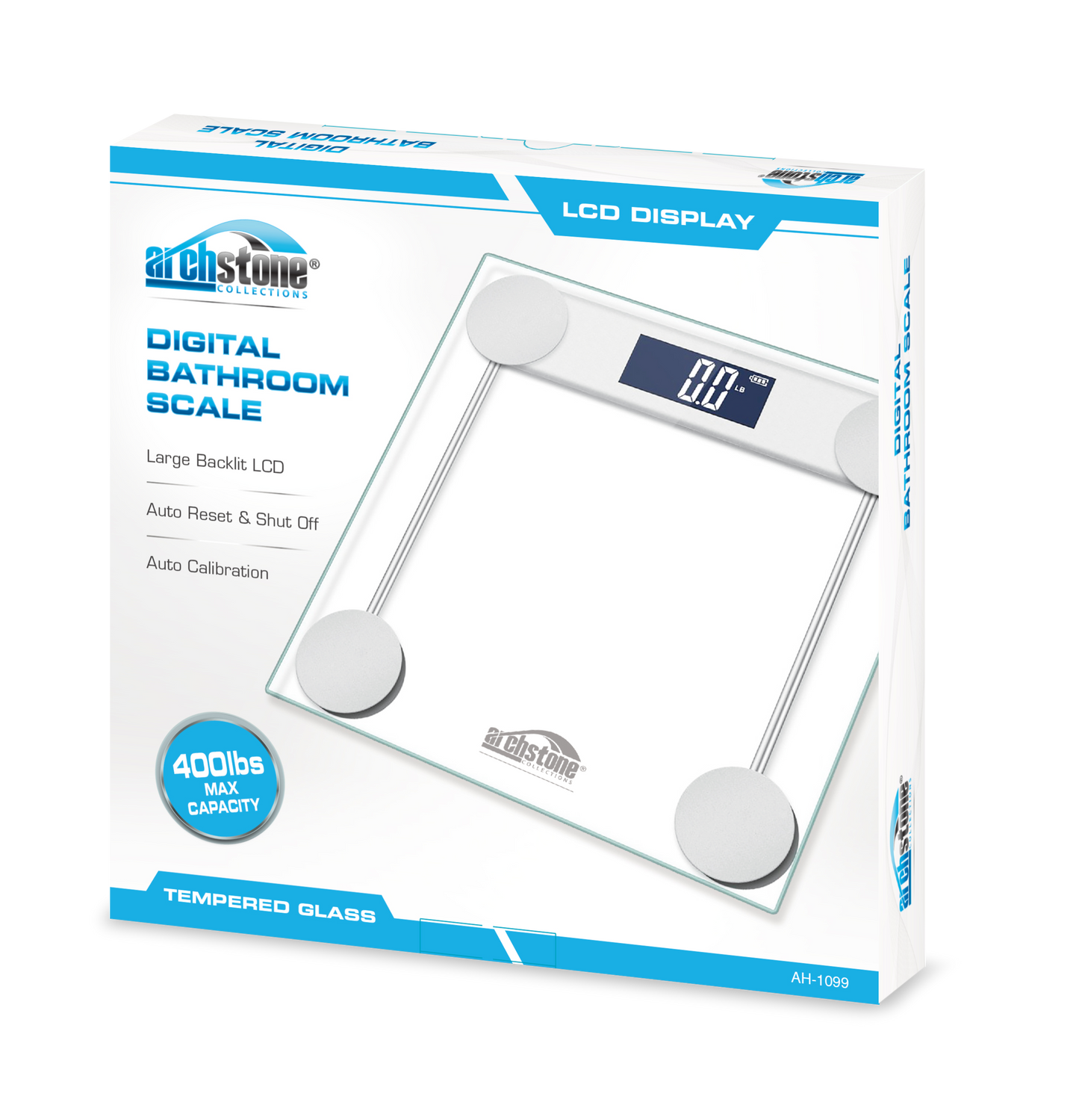 Archstone Digital Bathroom Scale - LCD Backlighting and Tempered Glass