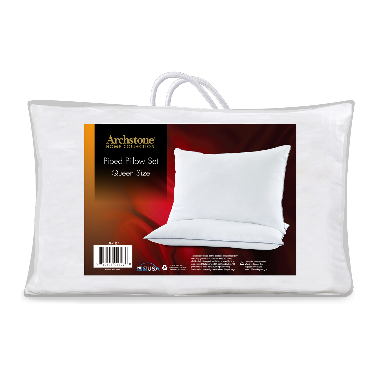 Archstone 2-Piece Queen White Piped Edge Pillow Set - Home Collection