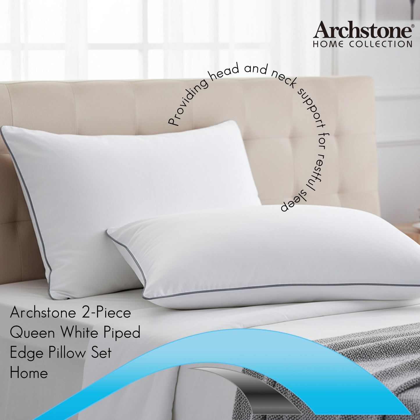 Archstone 2-Piece Queen White Piped Edge Pillow Set - Home Collection