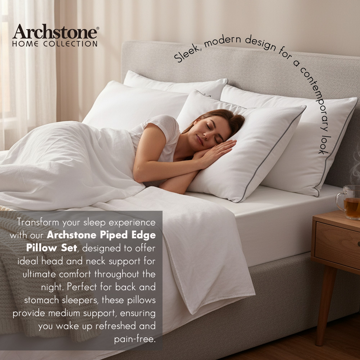 Archstone 2-Piece Queen White Piped Edge Pillow Set - Home Collection