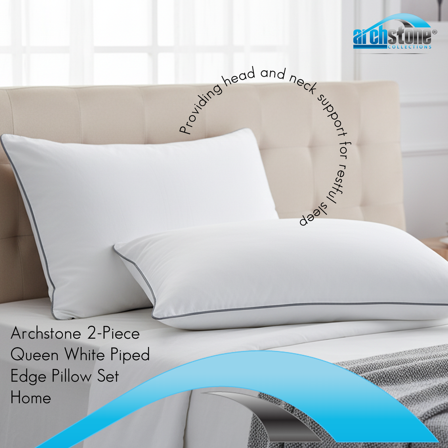 Archstone 2-Piece Queen White Piped Edge Pillow Set - Home Collection