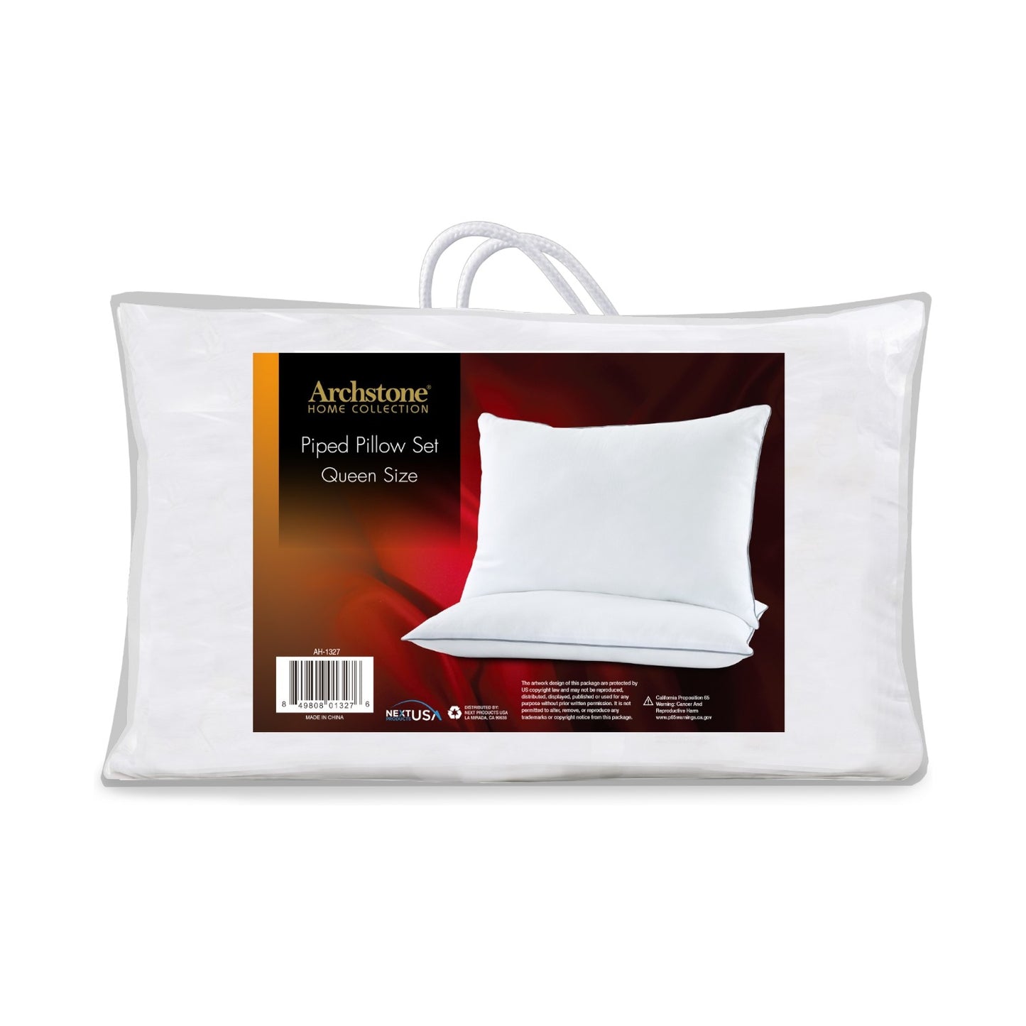 Archstone 2-Piece Queen White Piped Edge Pillow Set - Home Collection