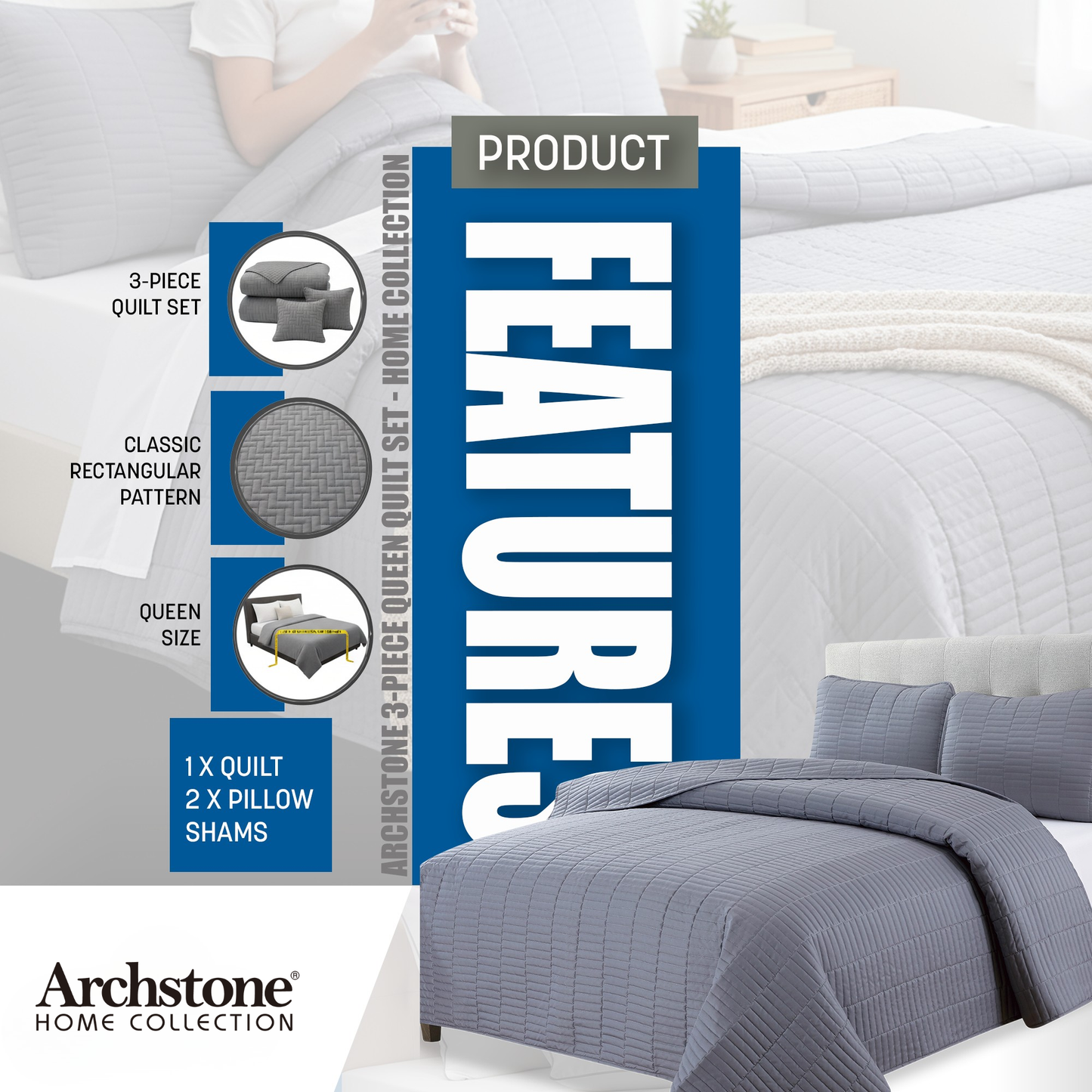 Archstone 3-Piece Queen Quilt Set - Home Collection