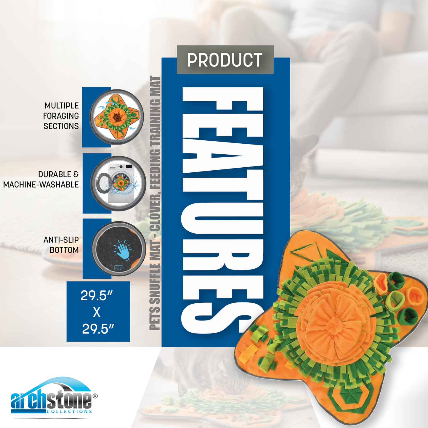 Archstone Pets Snuffle Mat - Clover, Feeding Training Mat