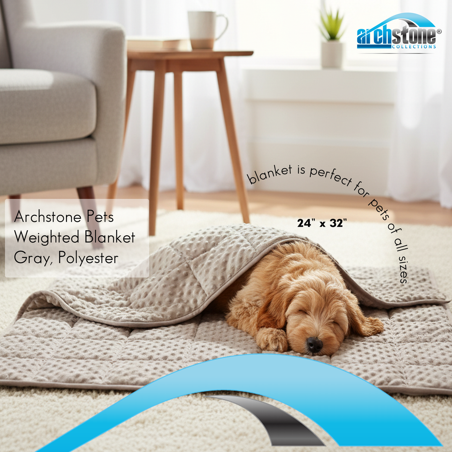Archstone Pets Weighted Blanket - Gray, Polyester
