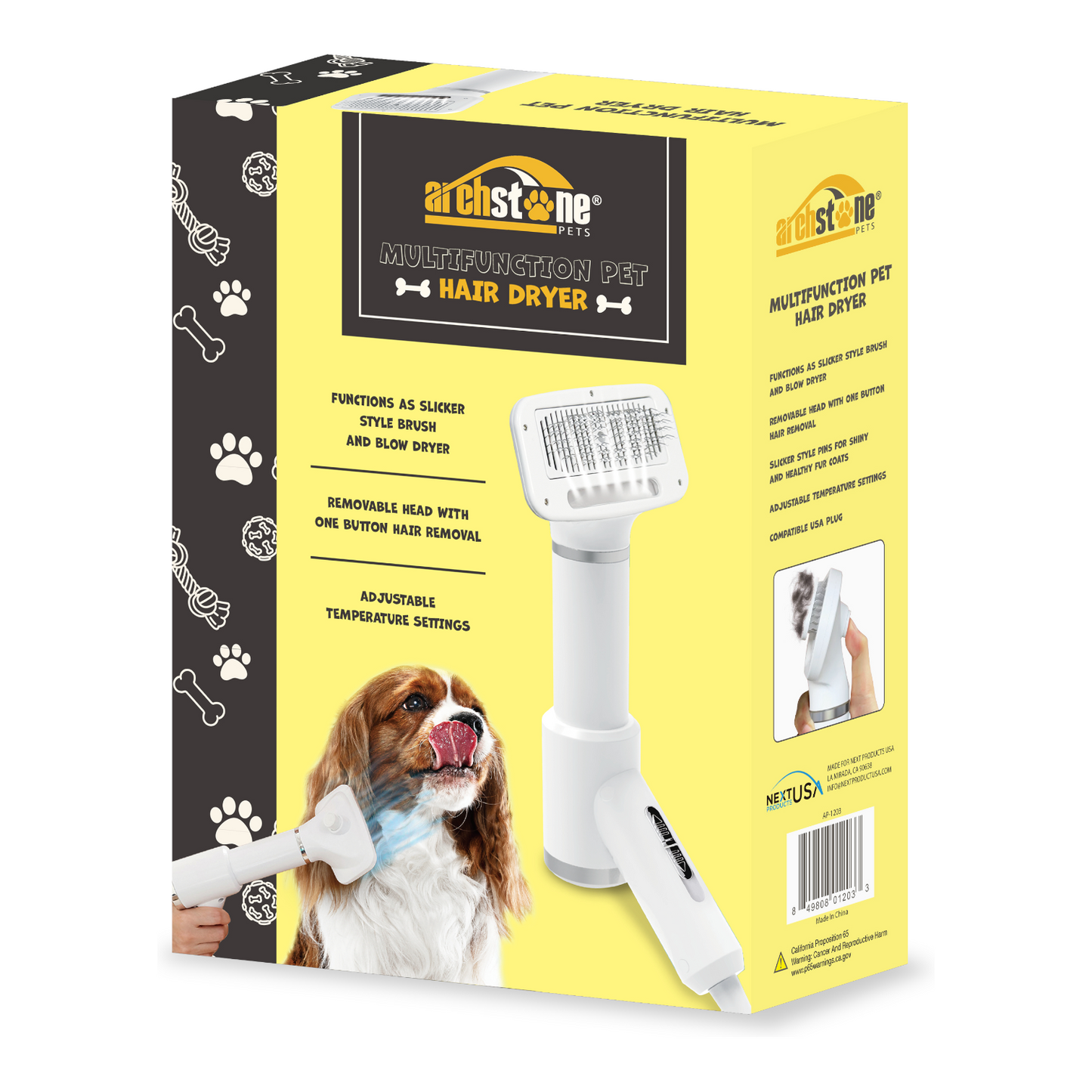 Archstone Pets Multifunction Hair Dryer with 3 Interchangeable Dryer Heads