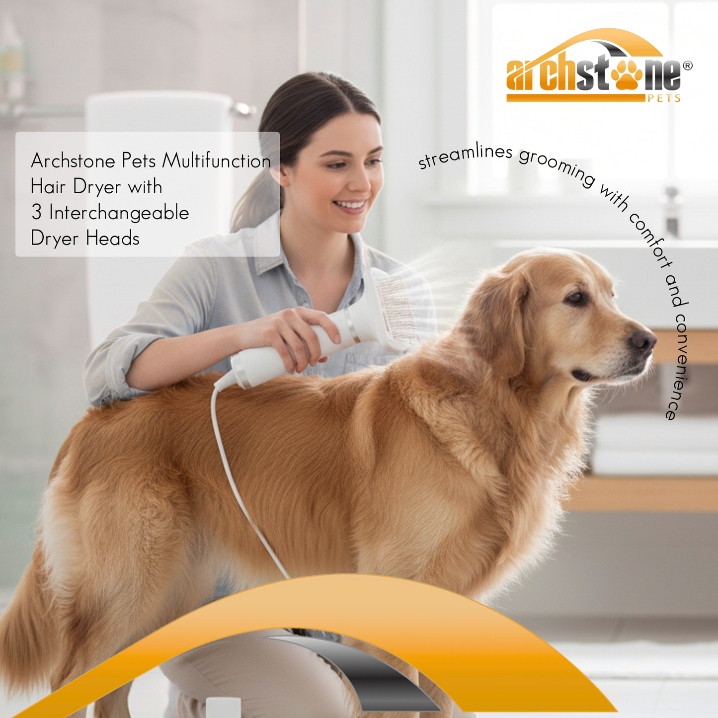 Archstone Pets Multifunction Hair Dryer with 3 Interchangeable Dryer Heads