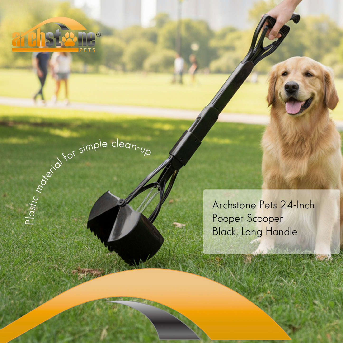 Archstone Pets 24-Inch Pooper Scooper - Black, Long-Handle