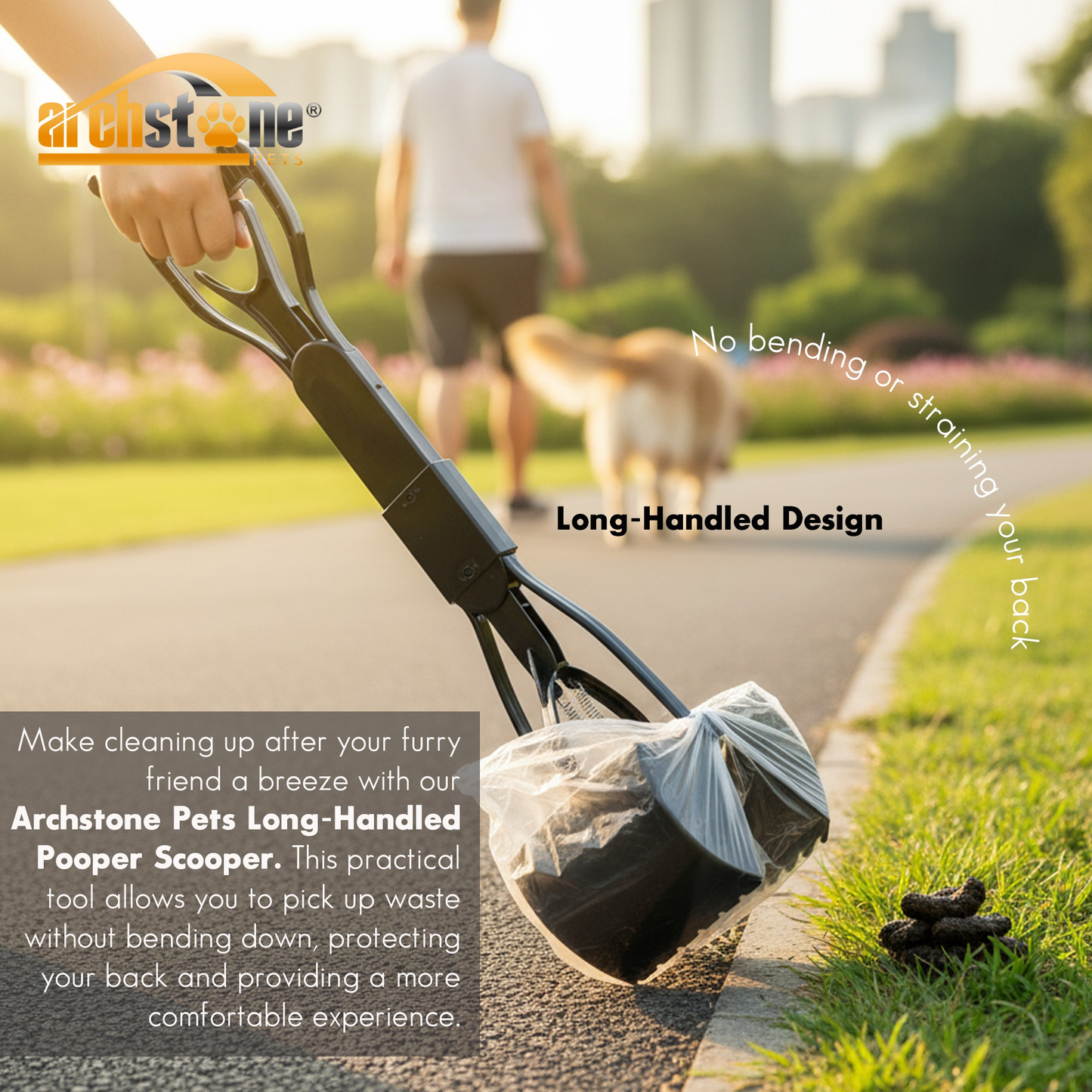 Archstone Pets 24-Inch Pooper Scooper - Black, Long-Handle