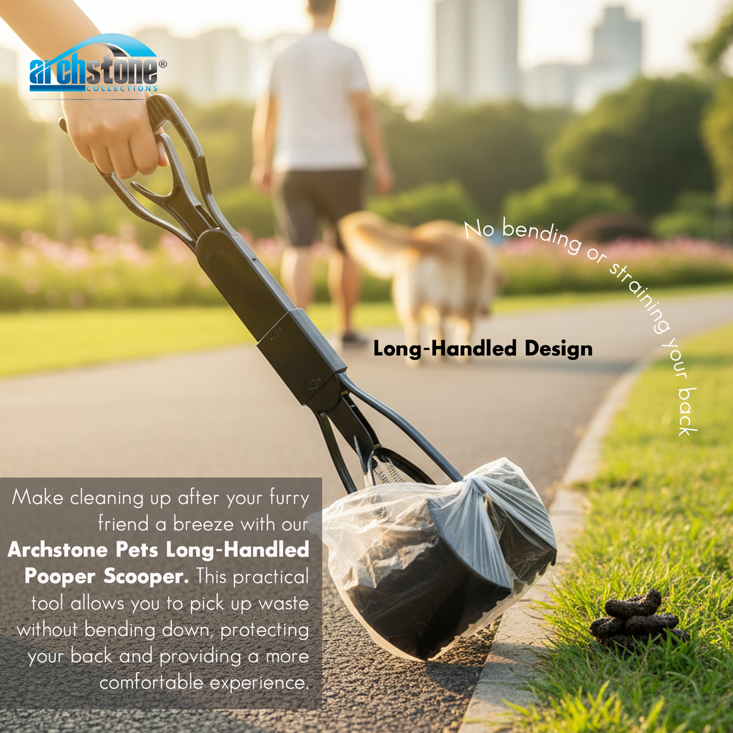 Archstone Pets 24-Inch Pooper Scooper - Black, Long-Handle