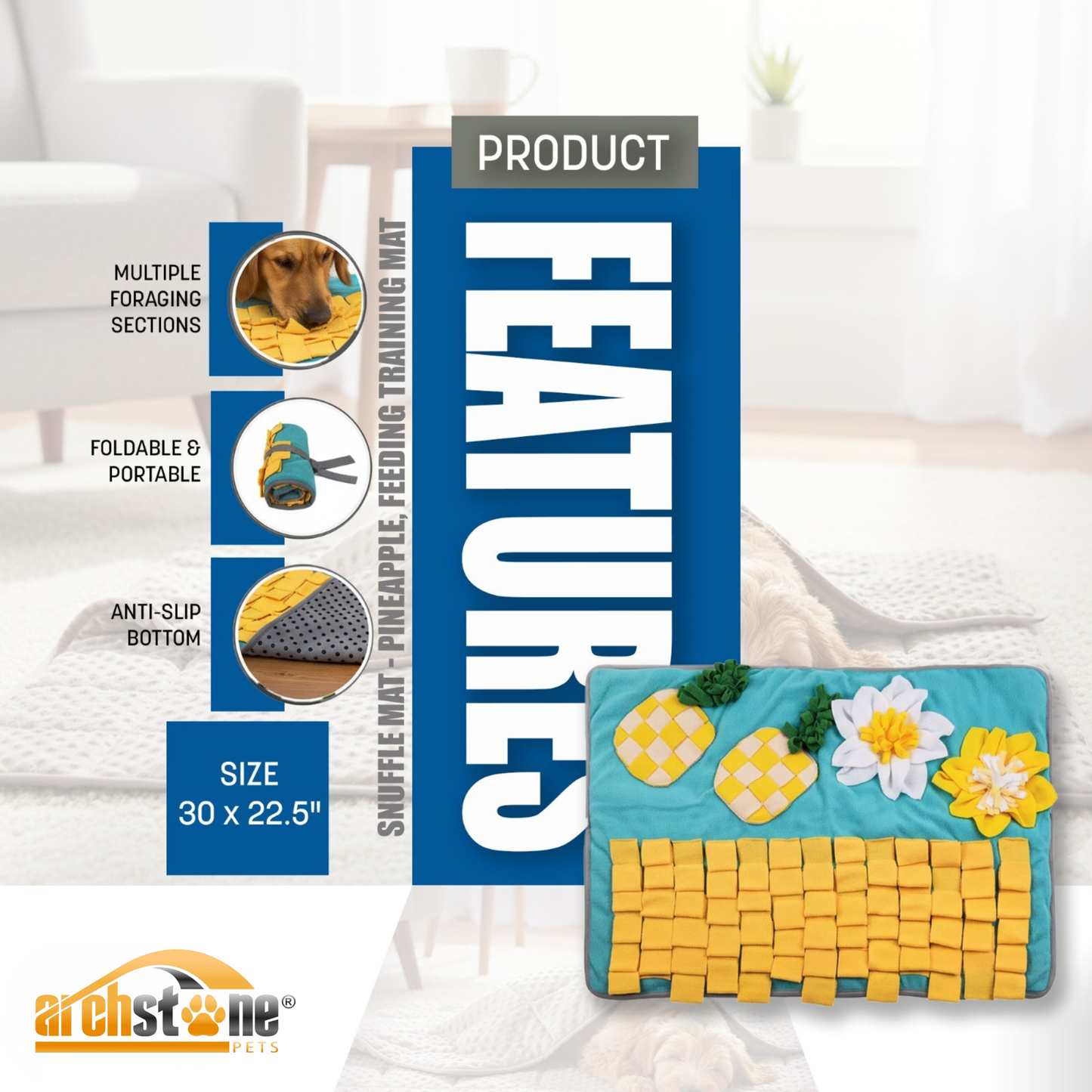 Archstone Pets Snuffle Mat - Pineapple, Feeding Training Mat