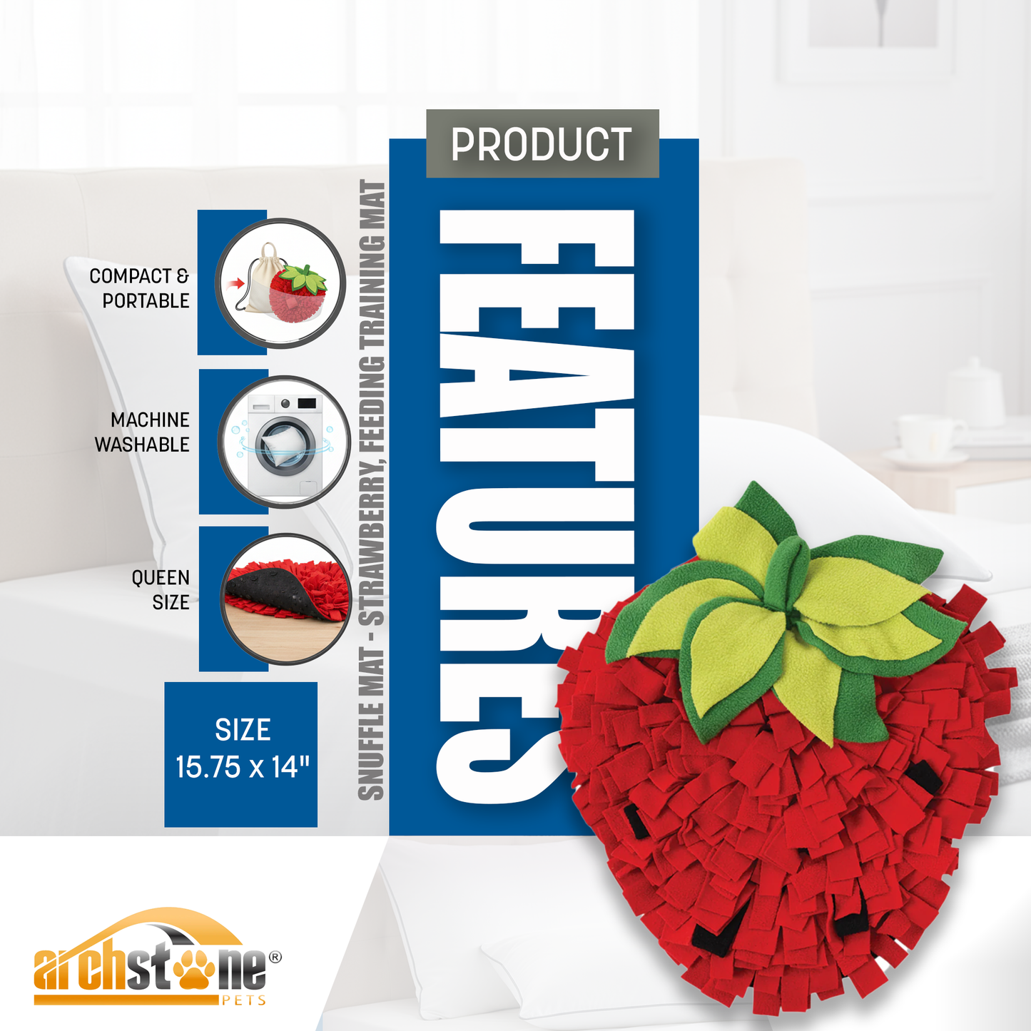 Archstone Pets Snuffle Mat - Strawberry, Feeding Training Mat