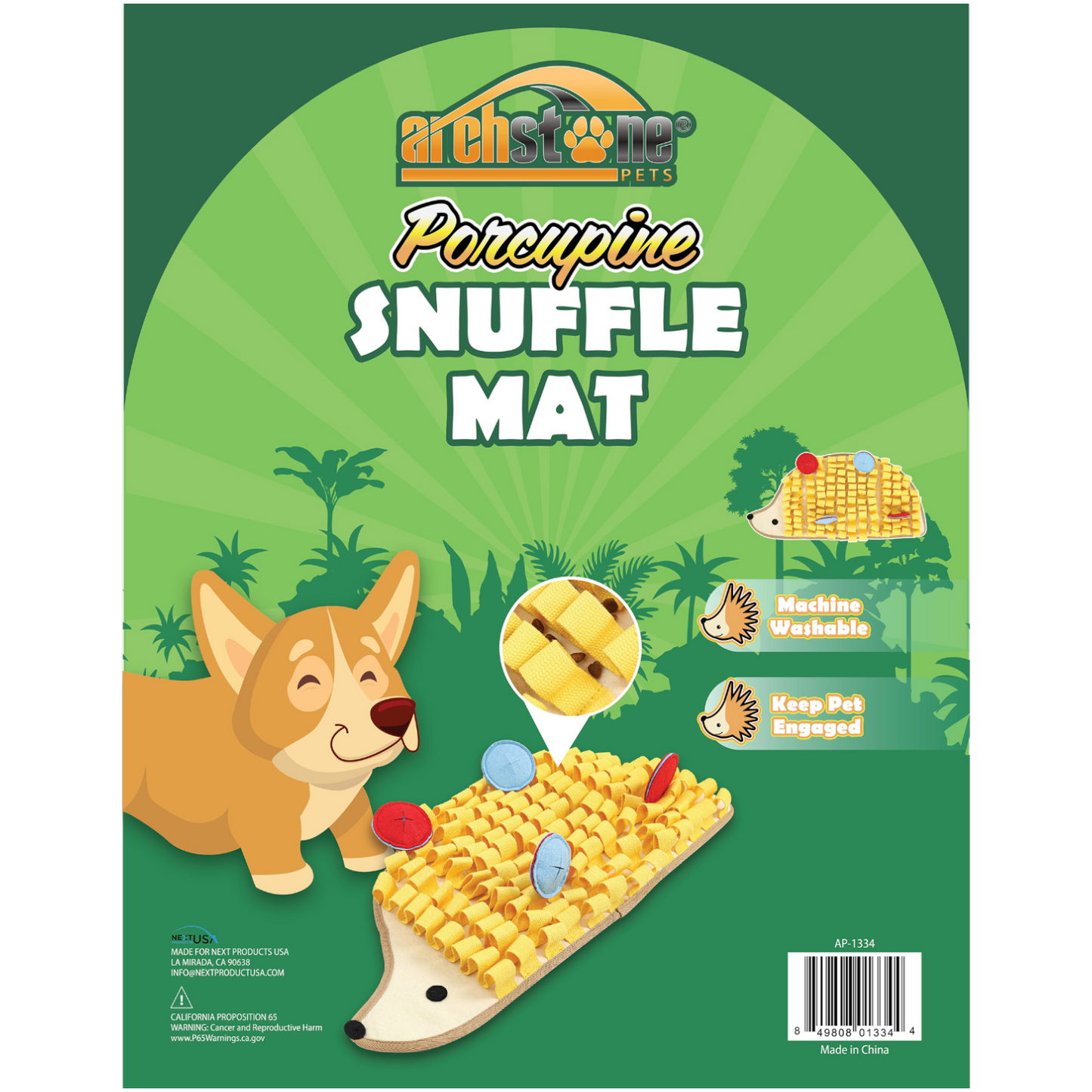 Archstone Pets Snuffle Mat - Porcupine, Feeding Training Mat