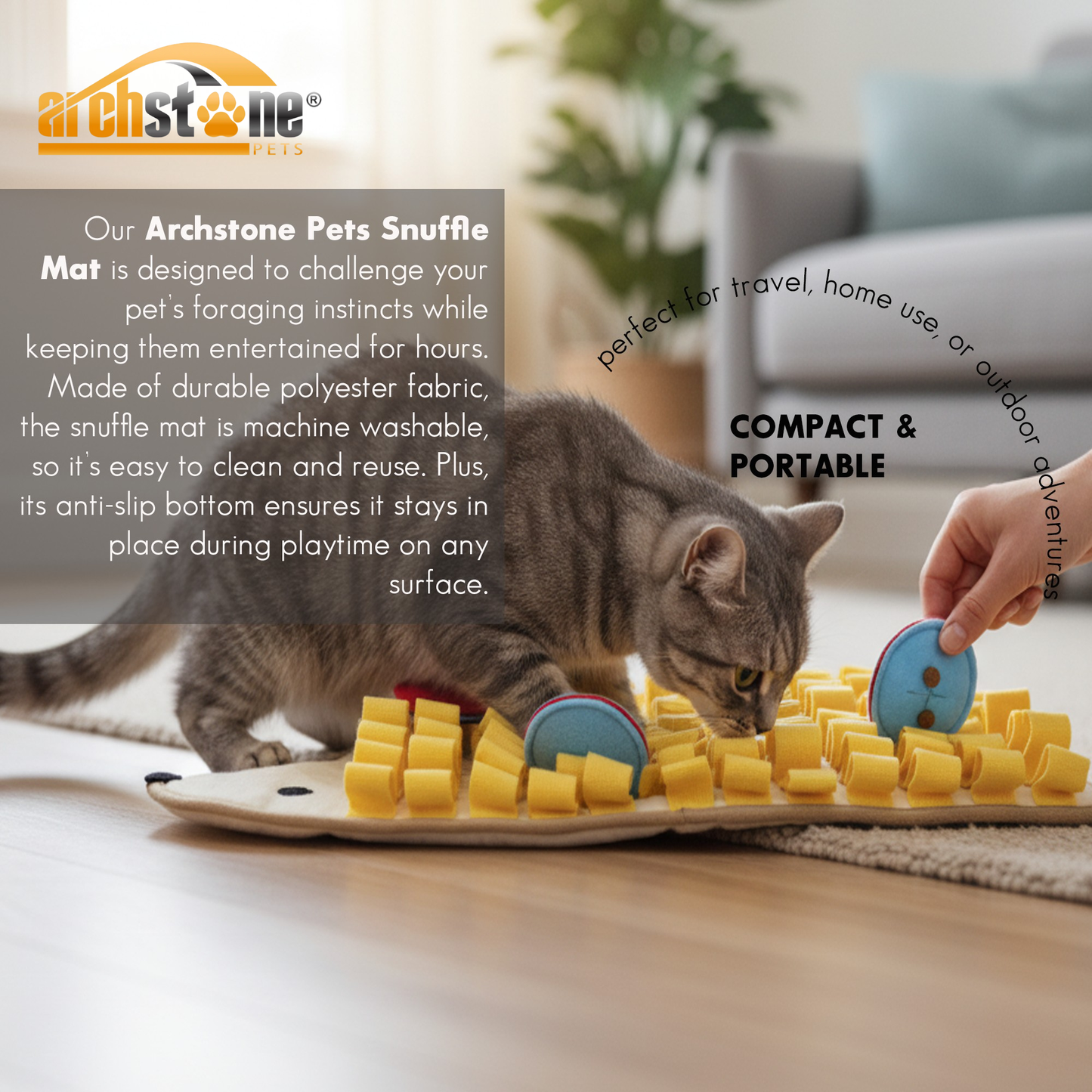 Archstone Pets Snuffle Mat - Porcupine, Feeding Training Mat