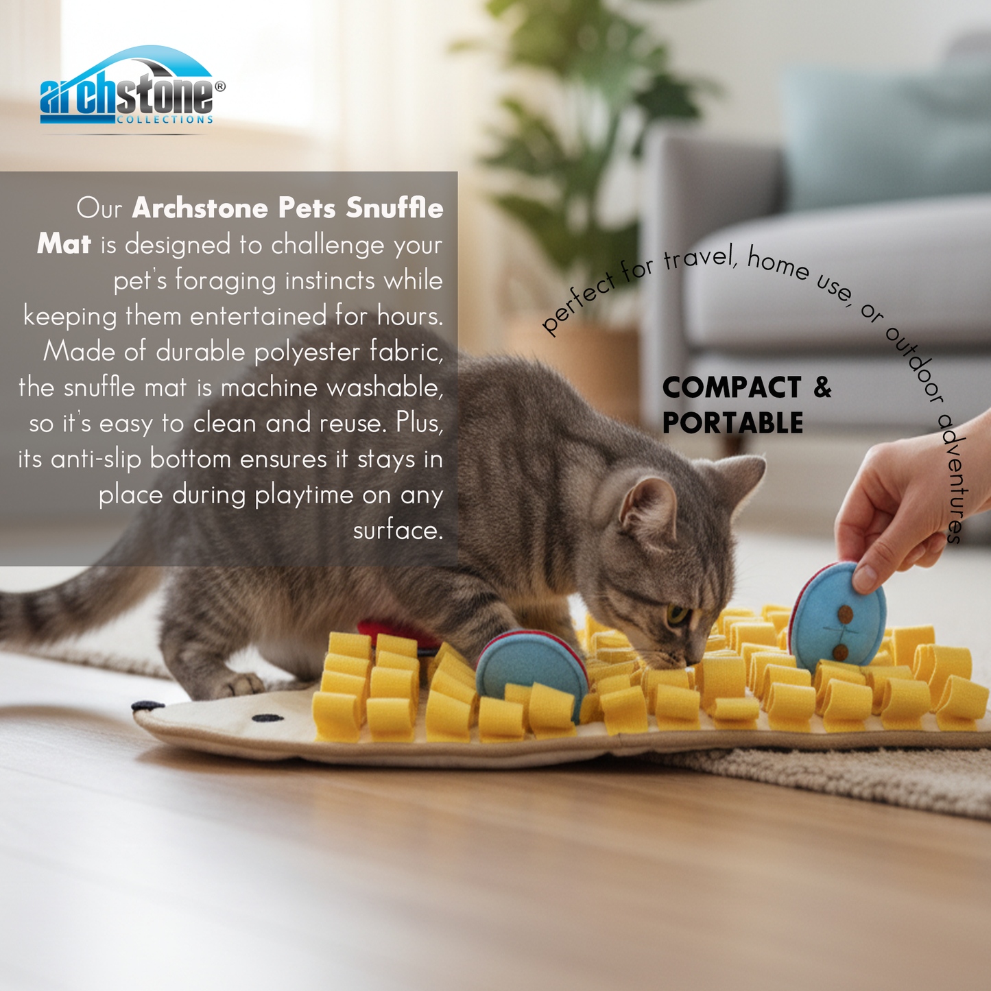 Archstone Pets Snuffle Mat - Porcupine, Feeding Training Mat