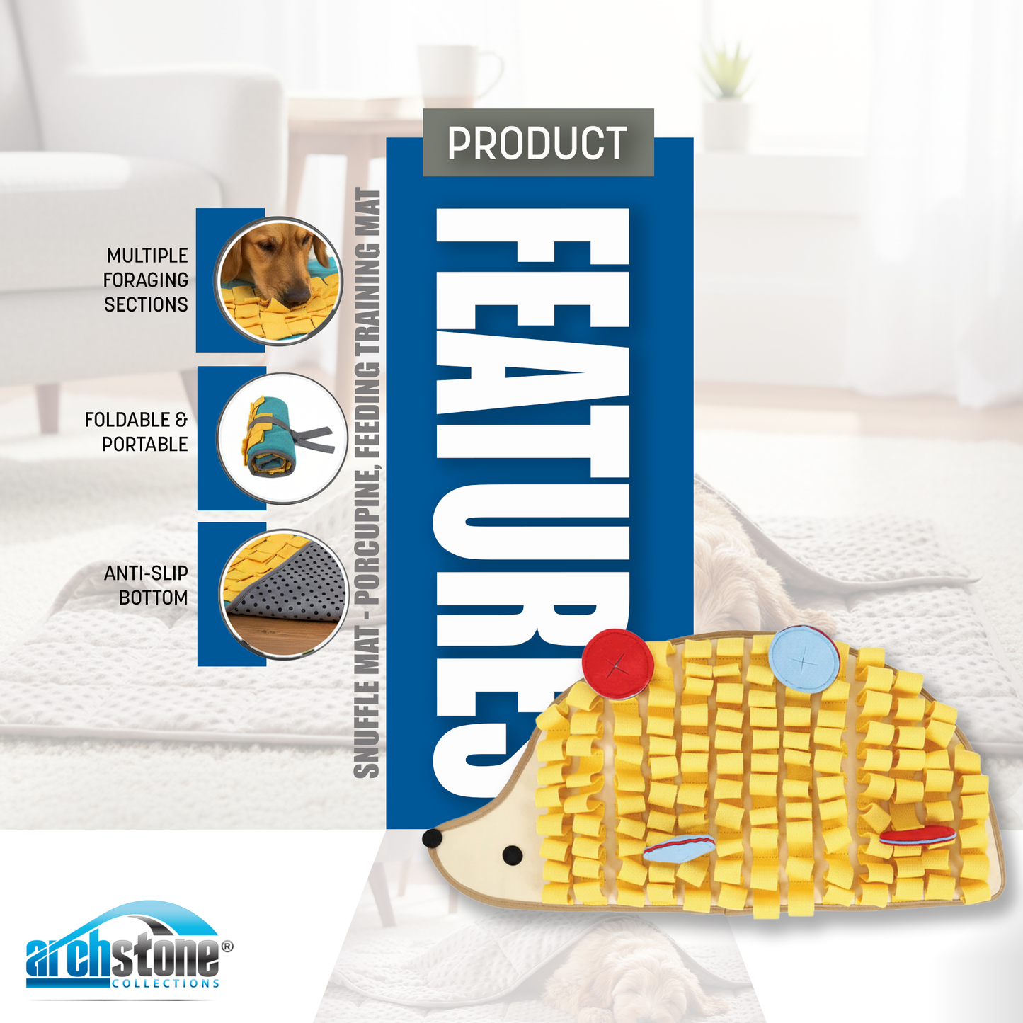 Archstone Pets Snuffle Mat - Porcupine, Feeding Training Mat