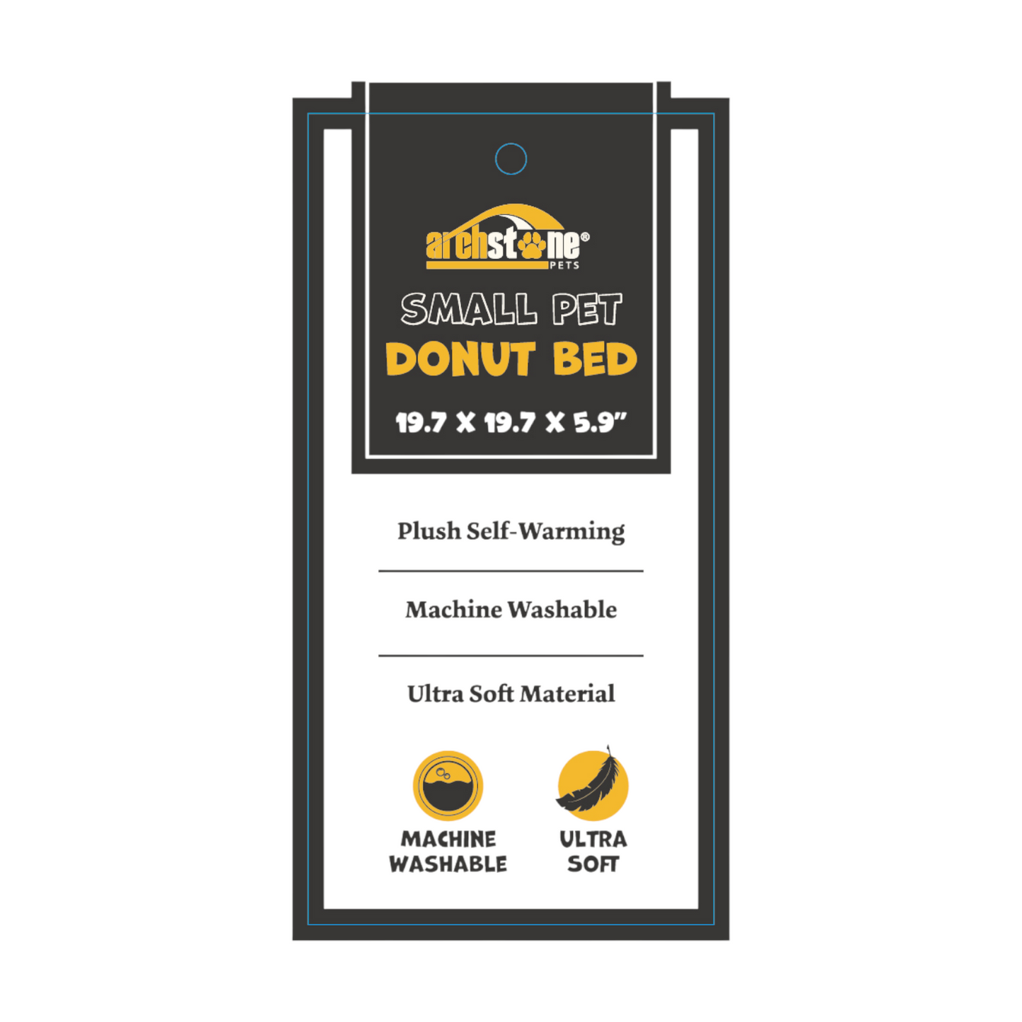 Archstone Pets Donut Bed - Gray, Raised Edges, S M L Sizes