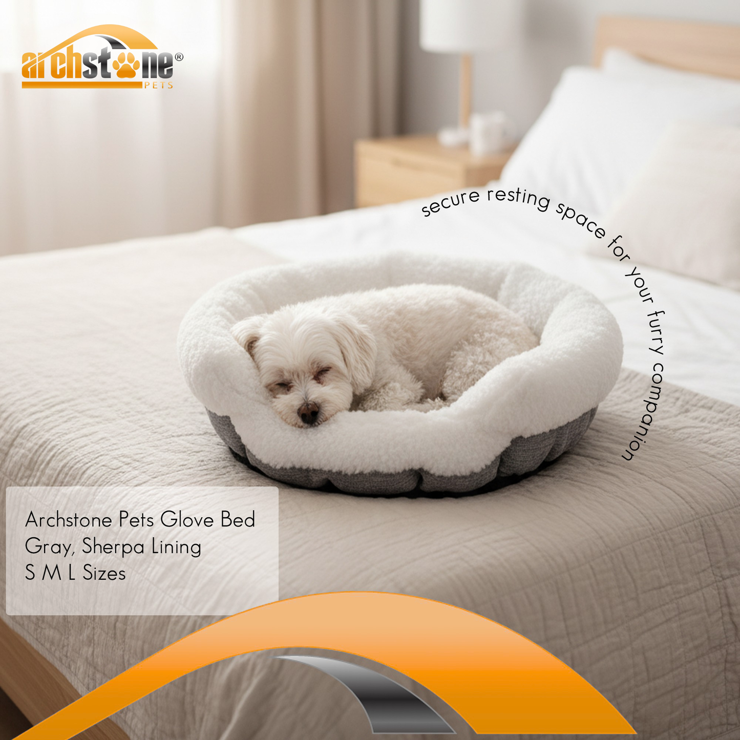 Archstone Pets Glove Bed - Gray, Sherpa Lining, S M L Sizes