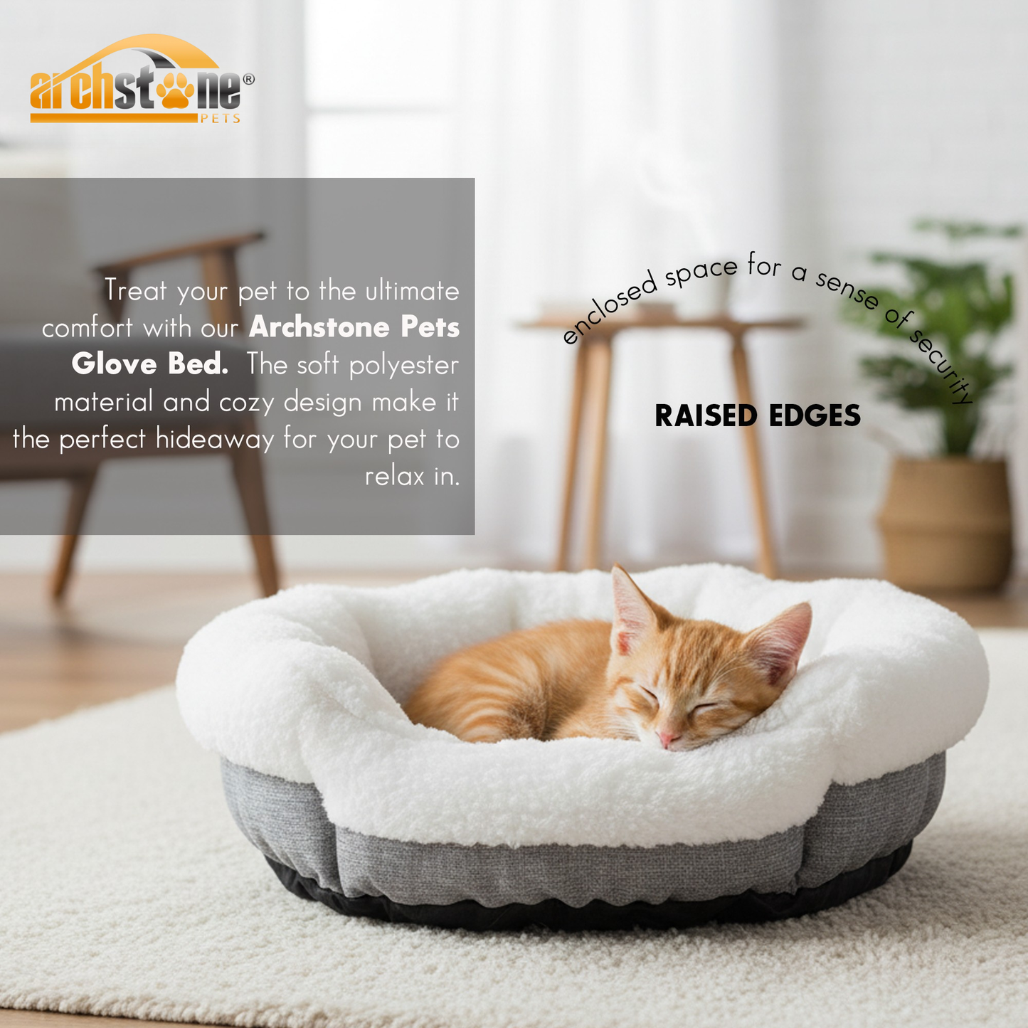 Archstone Pets Glove Bed - Gray, Sherpa Lining, S M L Sizes
