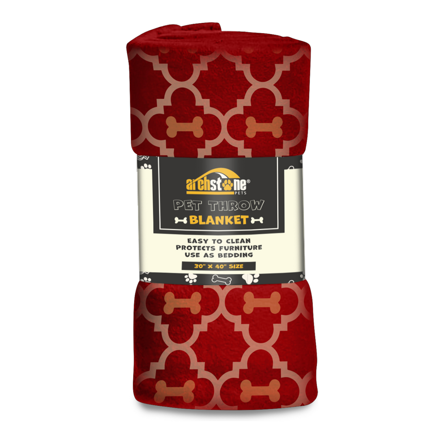 Archstone Pets Throw Blanket - Polar Fleece Polyester, Red Bone Print