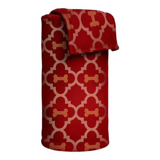 Archstone Pets Throw Blanket - Polar Fleece Polyester, Red Bone Print