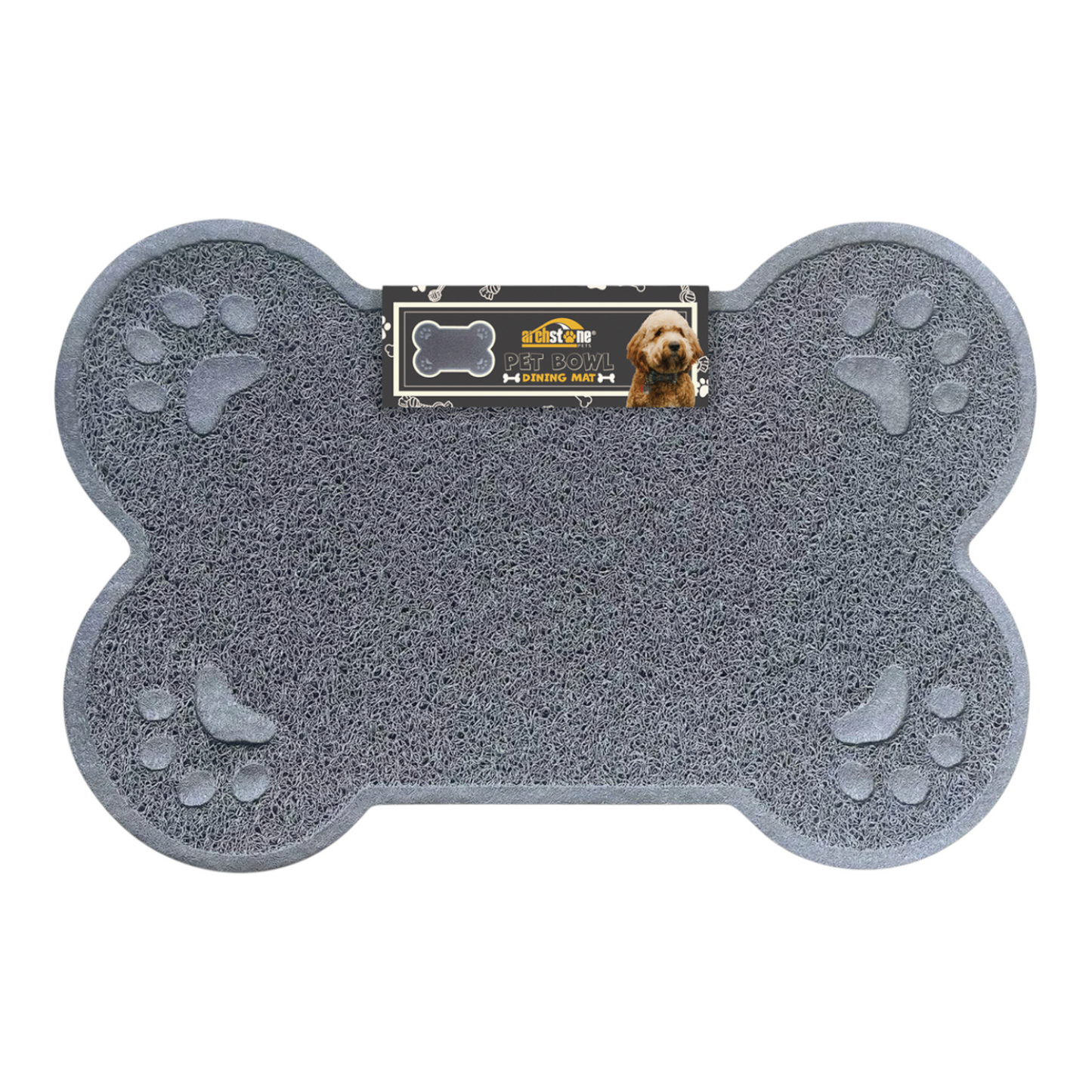 Archstone Pets Bowl Dining Mat - Gray, Bone Shape
