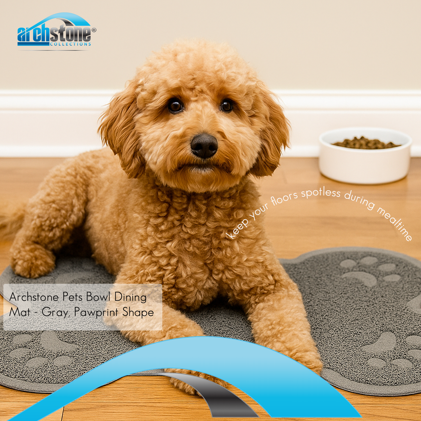 Archstone Pets Bowl Dining Mat - Gray, Bone Shape