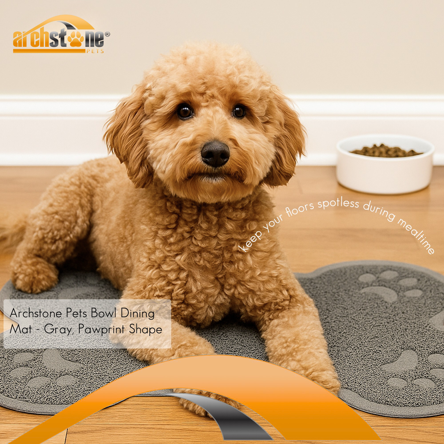 Archstone Pets Bowl Dining Mat - Gray, Bone Shape
