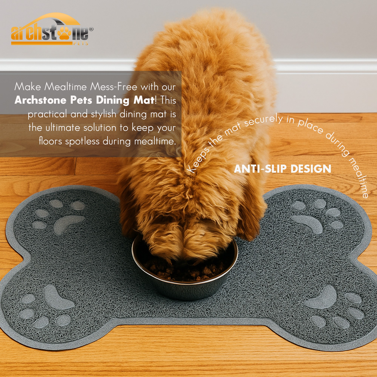 Archstone Pets Bowl Dining Mat - Gray, Bone Shape