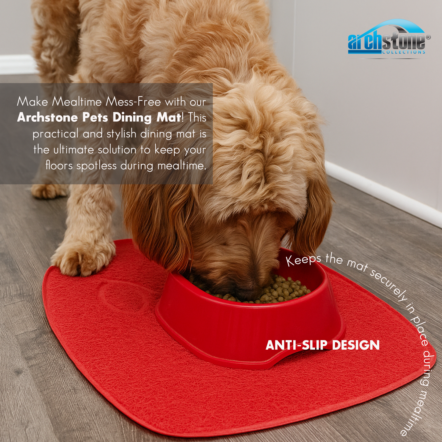 Archstone Pets Bowl Dining Mat - Red, Shield Shape