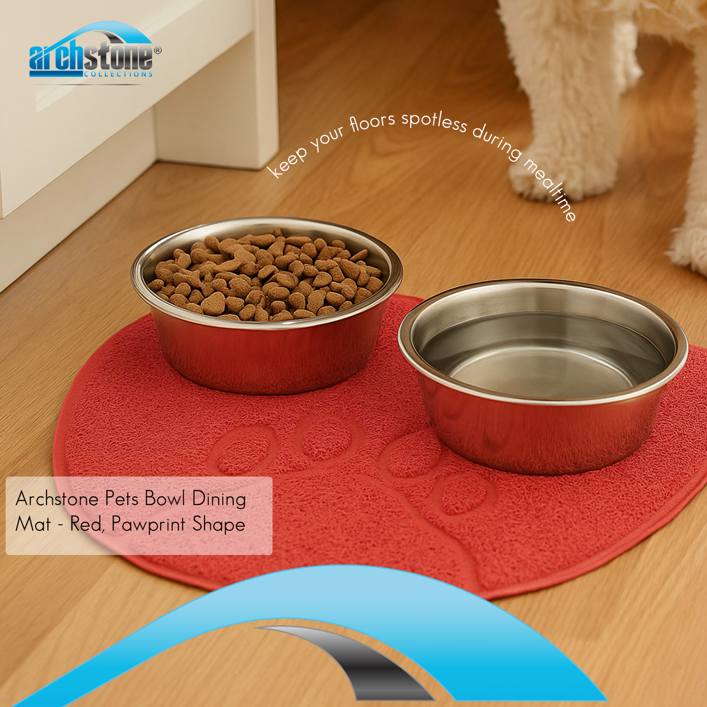 Archstone Pets Bowl Dining Mat - Red, Shield Shape