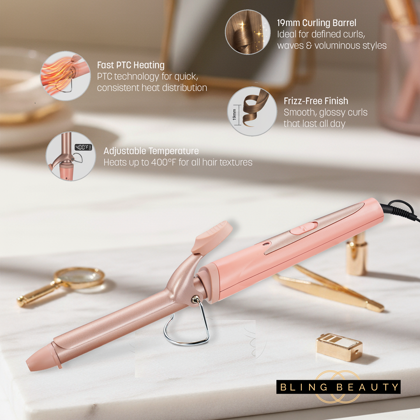 Bling Beauty Curling Wand - Rose Gold, Pro Series