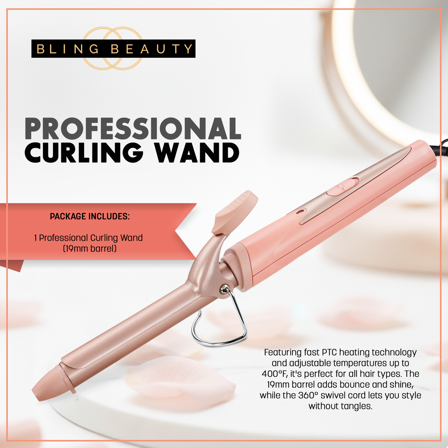Bling Beauty Curling Wand - Rose Gold, Pro Series