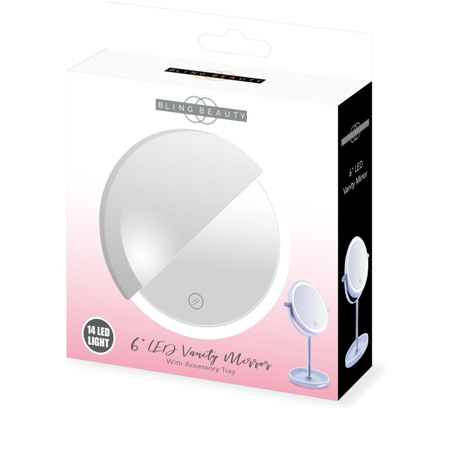 Bling Beauty 6-Inch LED Light Vanity Mirror with Tray Base