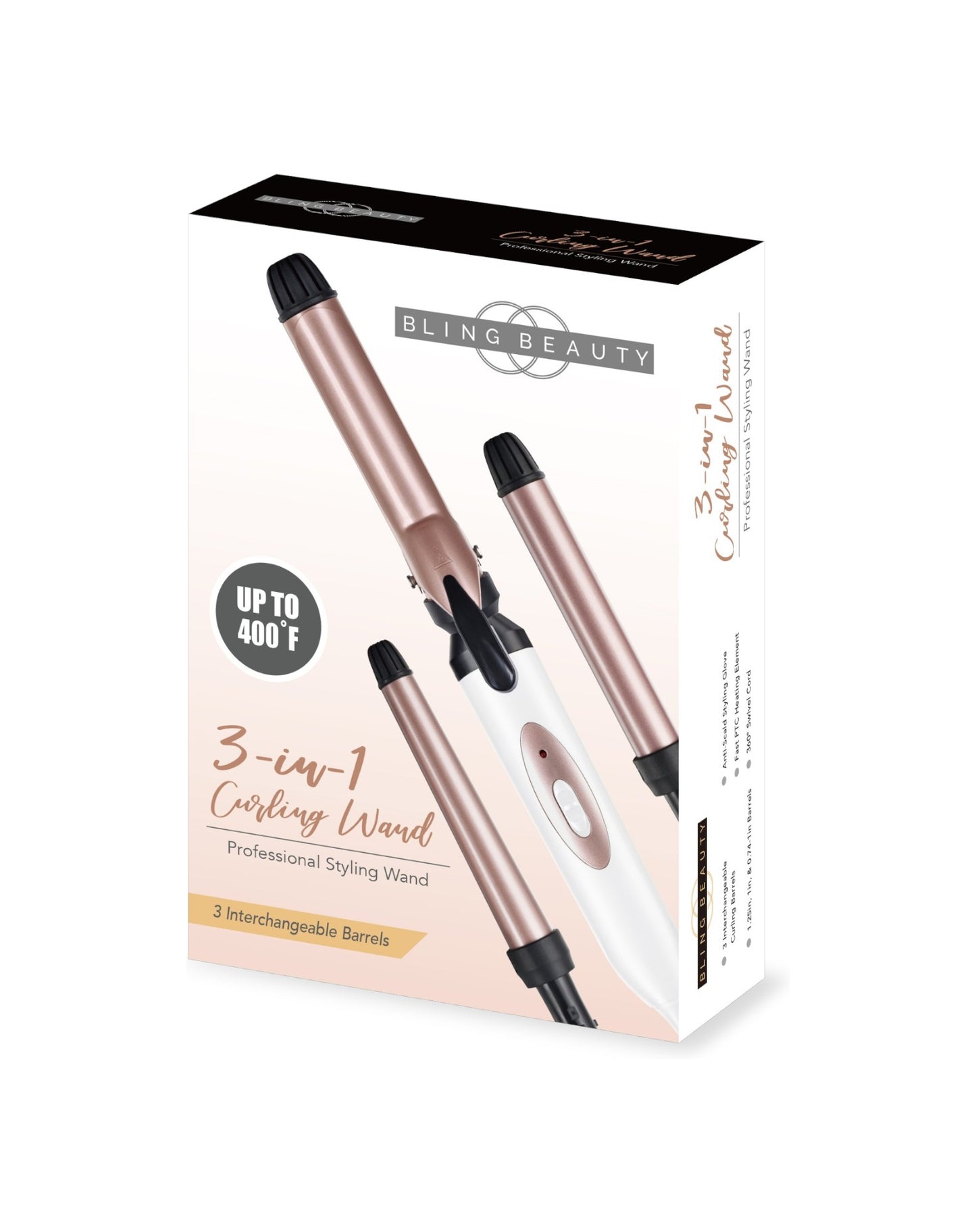 Bling Beauty 3-in-1 Professional Curling Wand - Pro Series