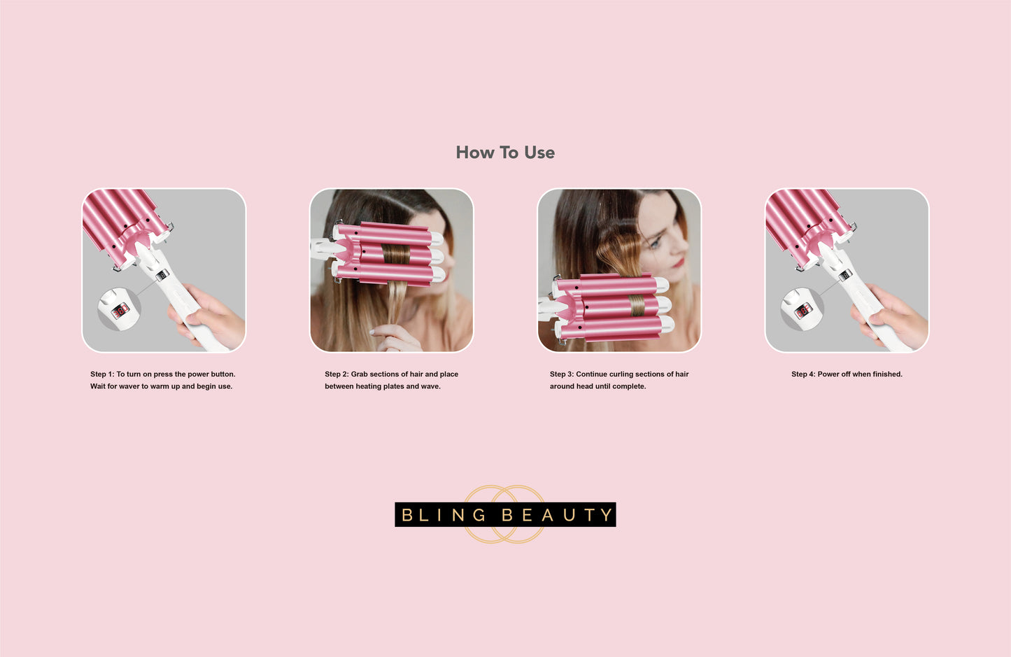 Bling Beauty Beachwave Curling Wand - Pink