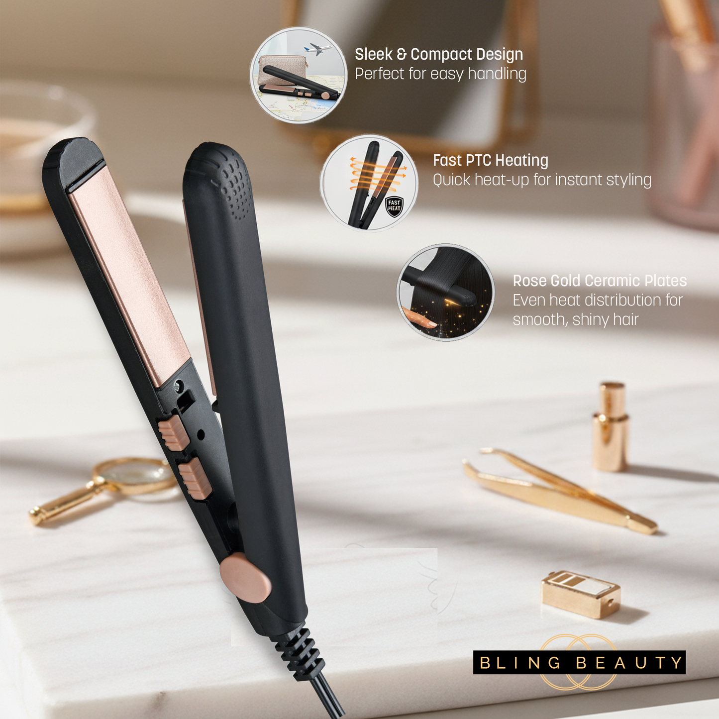 Bling Beauty Ceramic Travel Hair Straightener