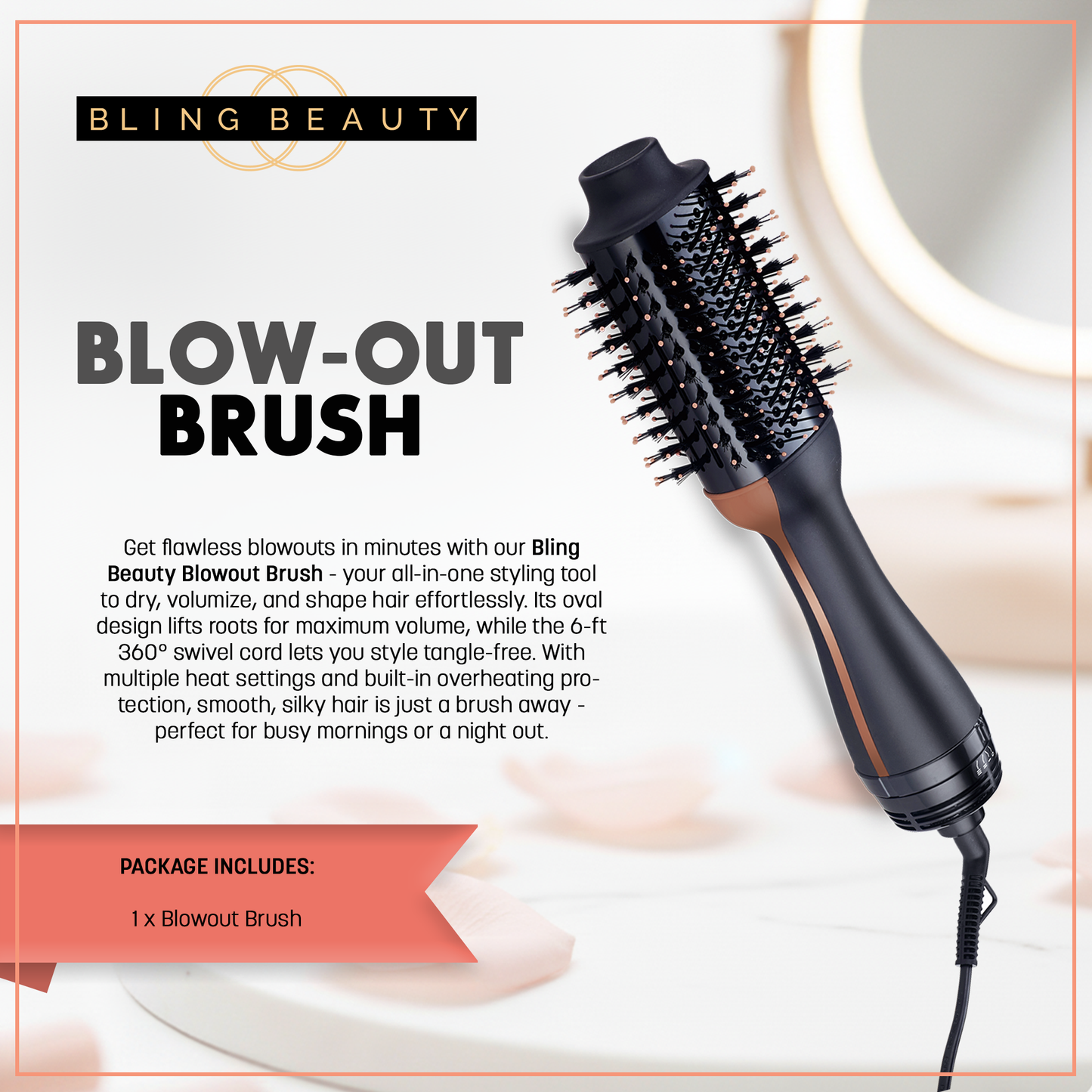 Bling Beauty Blow Out Brush - Hair Dryer Brush Combo