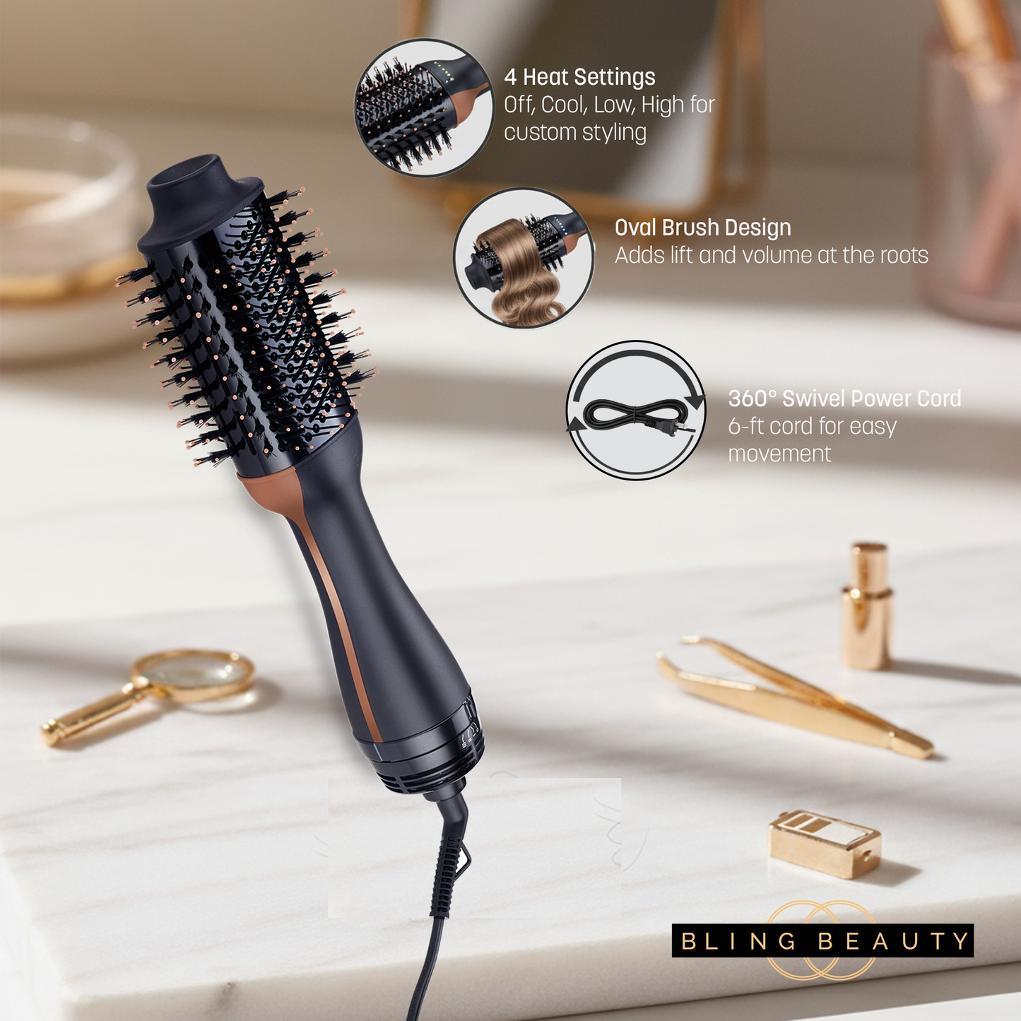 Bling Beauty Blow Out Brush - Hair Dryer Brush Combo