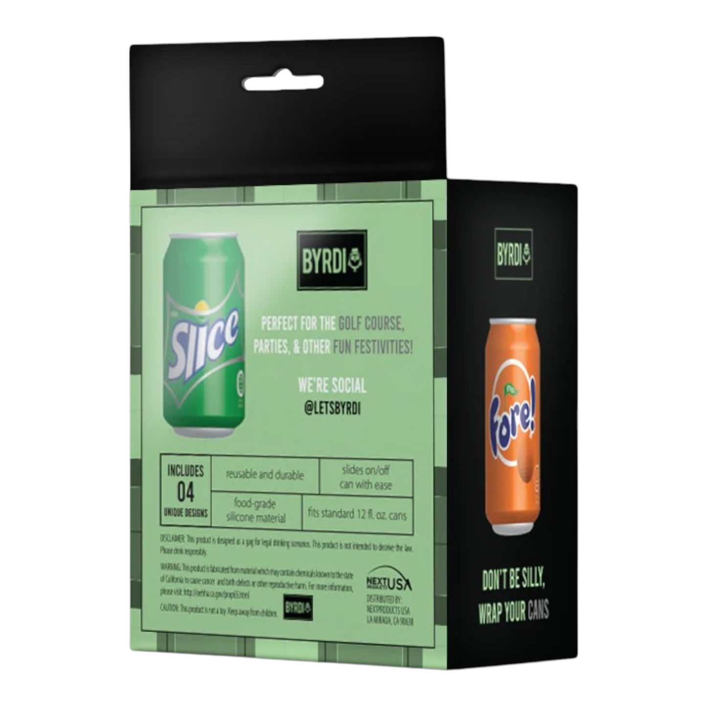 Byrdi 4-Piece Fore! Skins - Beverage Can Covers, Silicone Sleeves