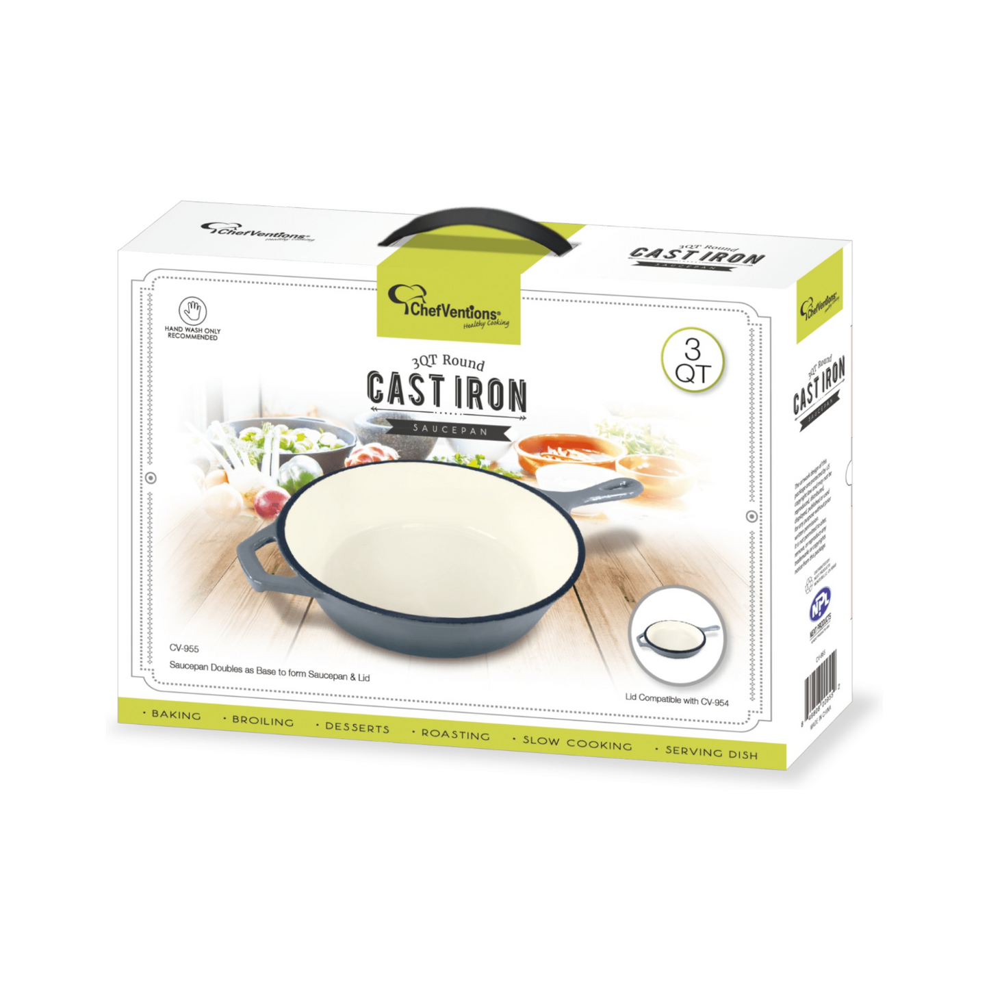 ChefVentions 3-Quart Round Cast Iron Saucepan