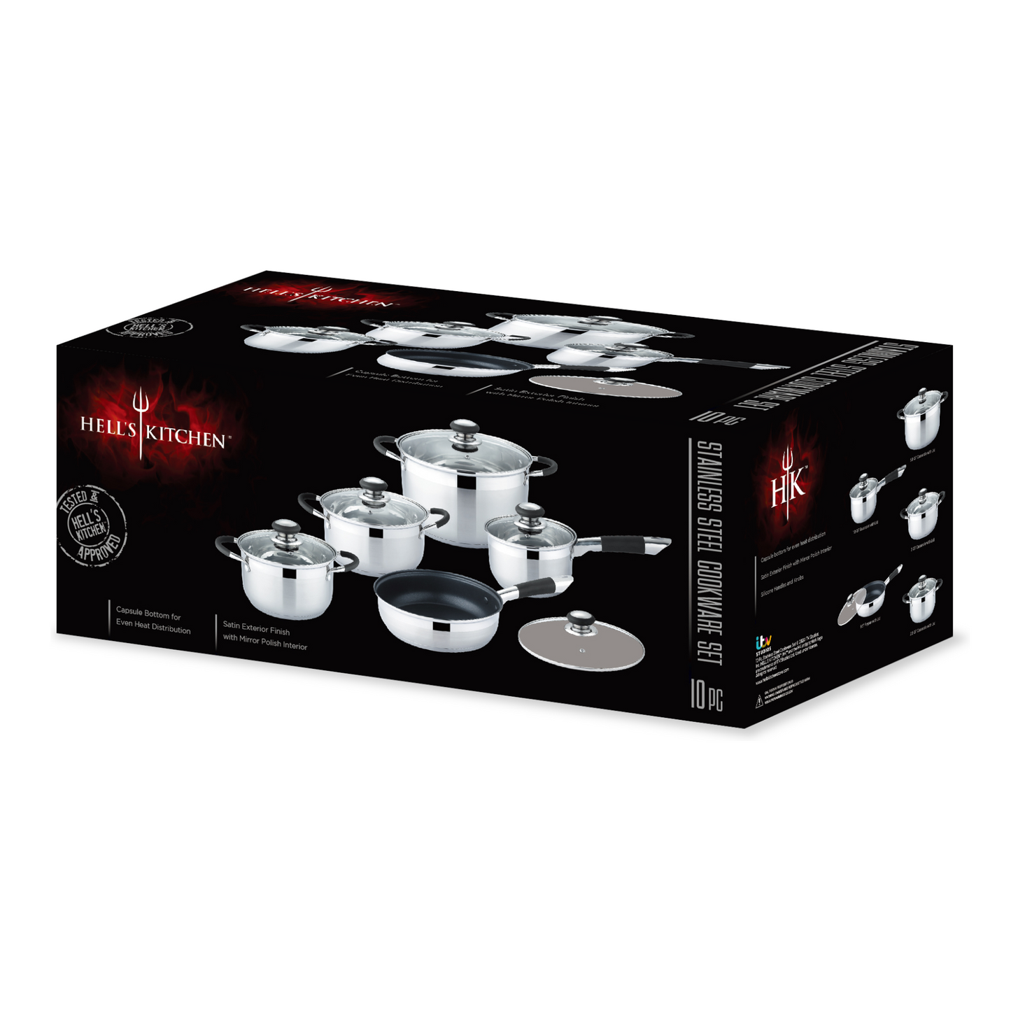 Hell's Kitchen 10-Piece Stainless Steel Cookware Set - Black