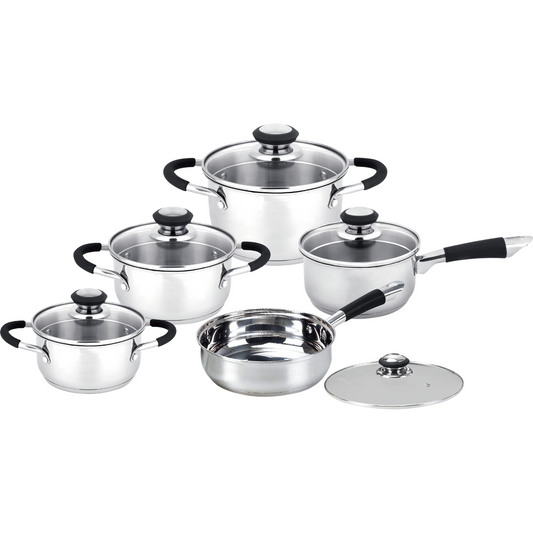 Hell's Kitchen 10-Piece Stainless Steel Cookware Set - Black